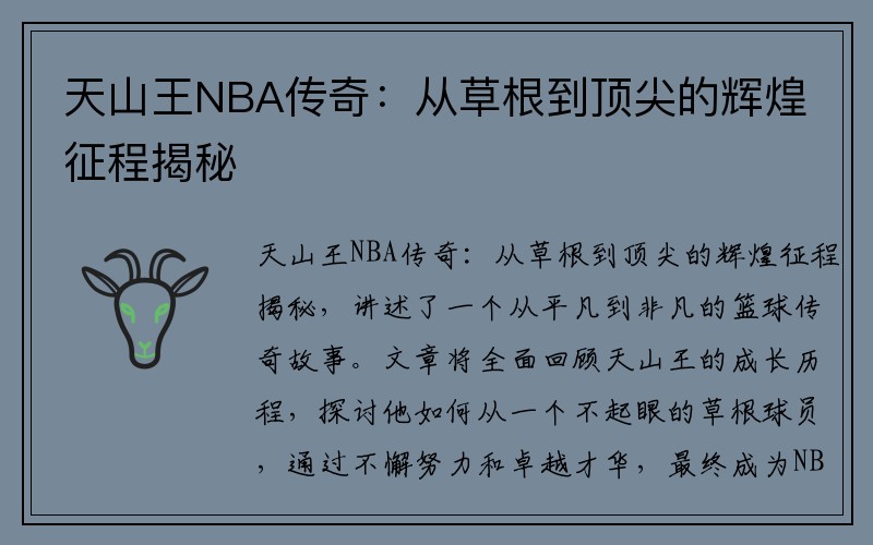天山王NBA传奇：从草根到顶尖的辉煌征程揭秘