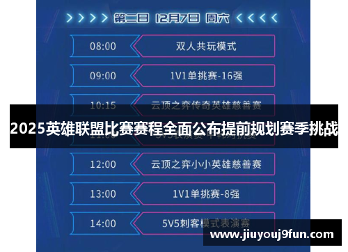 2025英雄联盟比赛赛程全面公布提前规划赛季挑战
